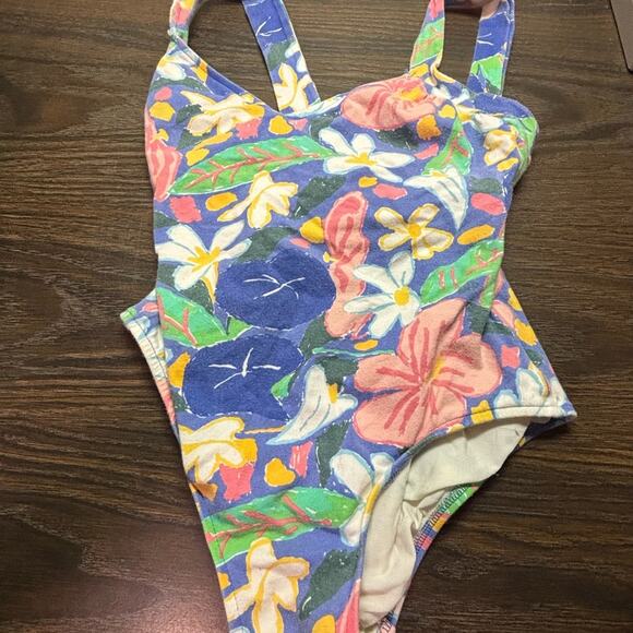 Vintage 80s Ken Done Art & Design Floral Print One Piece Swimsuit - Picture 2 of 5